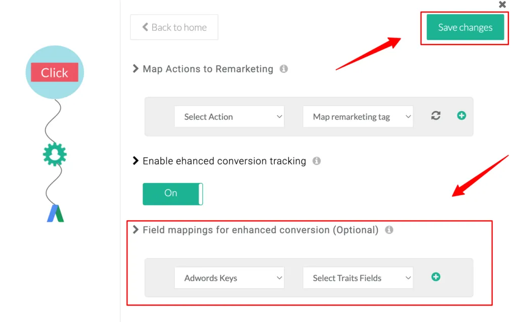 CustomerLabs + Google Adwords Integration 27 Save the changes in map actions to remarketing