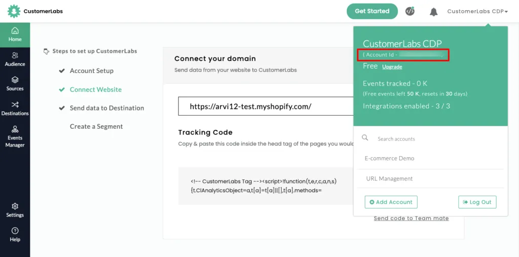 This is the image that shows CustomerLabs Account ID