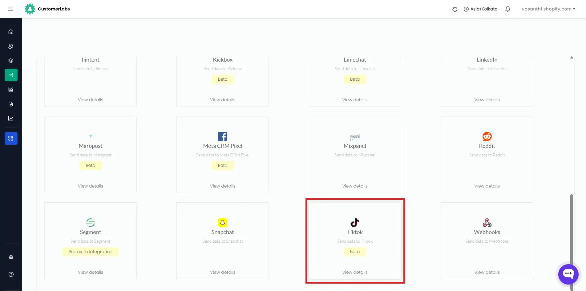 Select TikTok from the Destinations list
