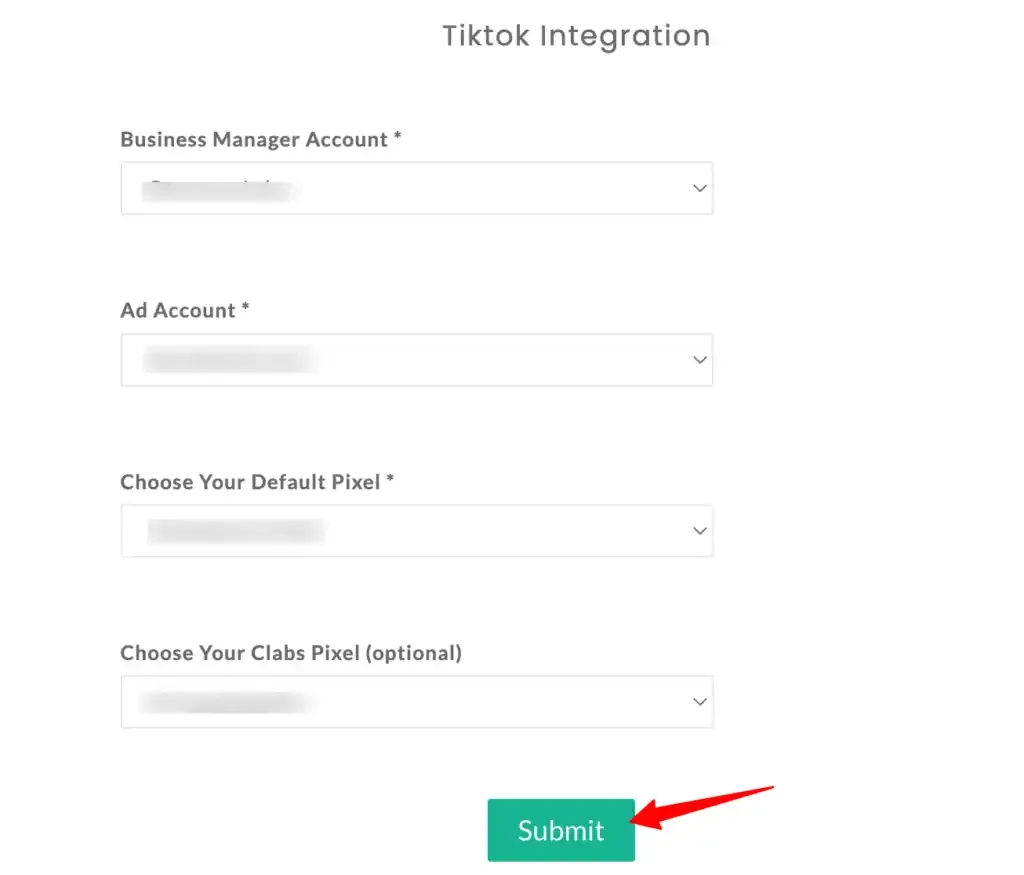 Submit TikTok Integration form