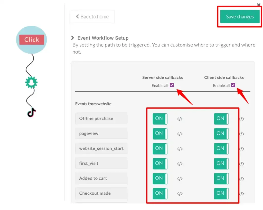 Enable server-side and client-side event toggles