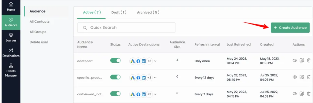 This image explain the create audience setup