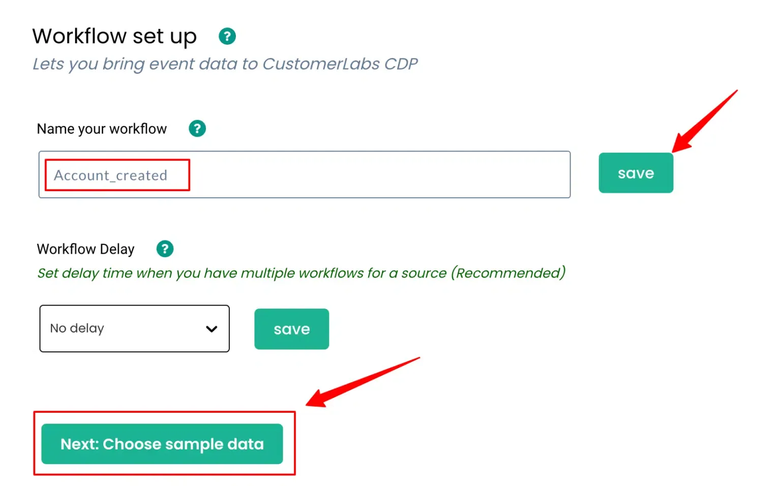 CustomerLabs workflow - choose sample data