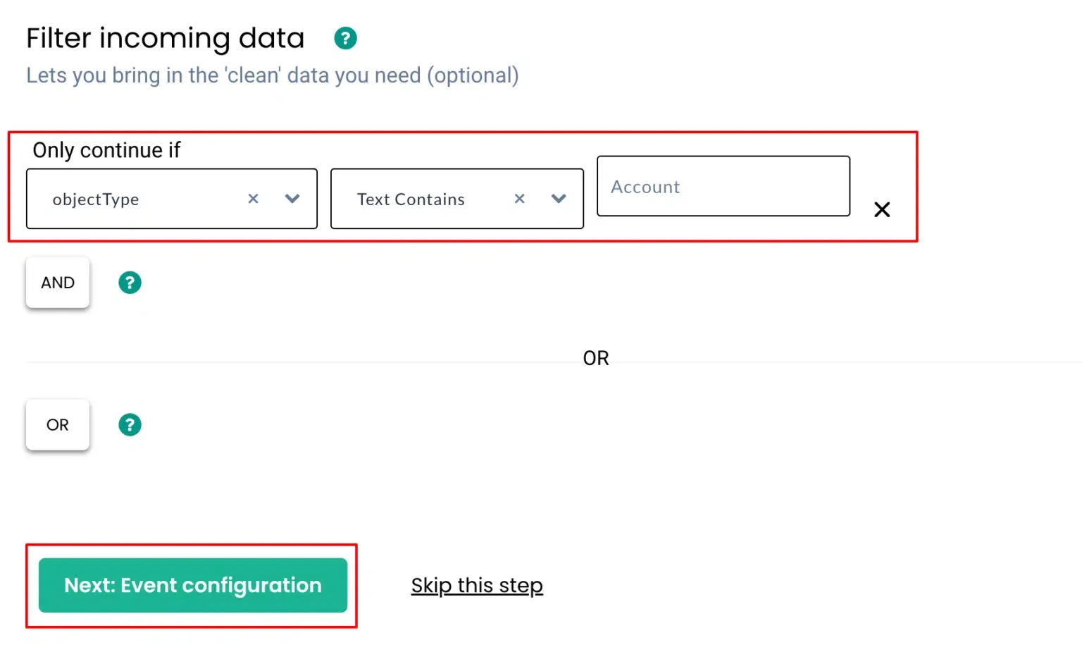 Filter condition - Object Type equals Account