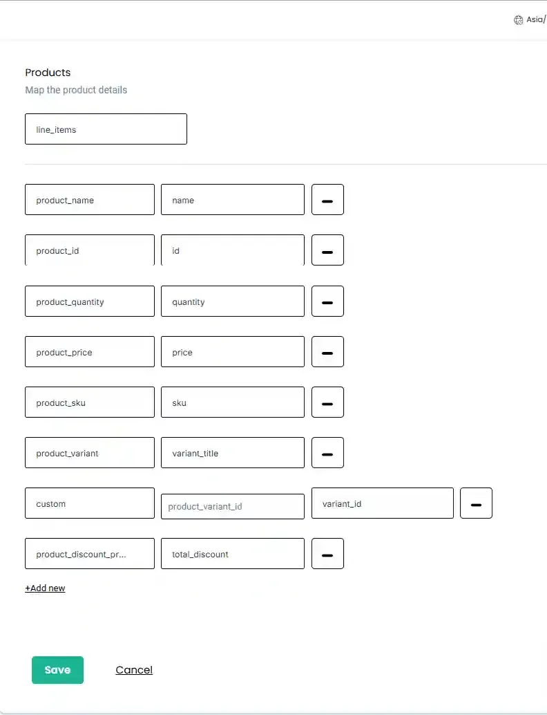 Product details and line item mapping