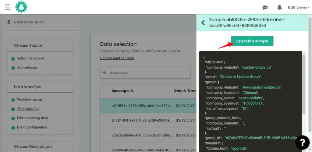 Choosing sample data for workflow
