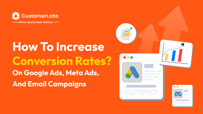 Blog banner with the text How to increase conversion rates on Google Ads Meta Ads and Email Campaigns
