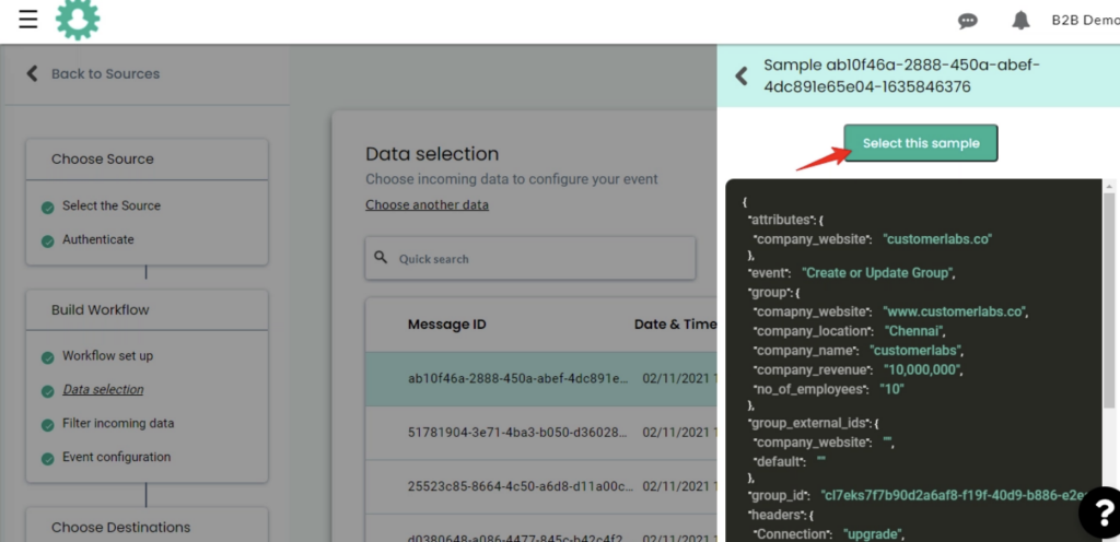 sample data from the source logs