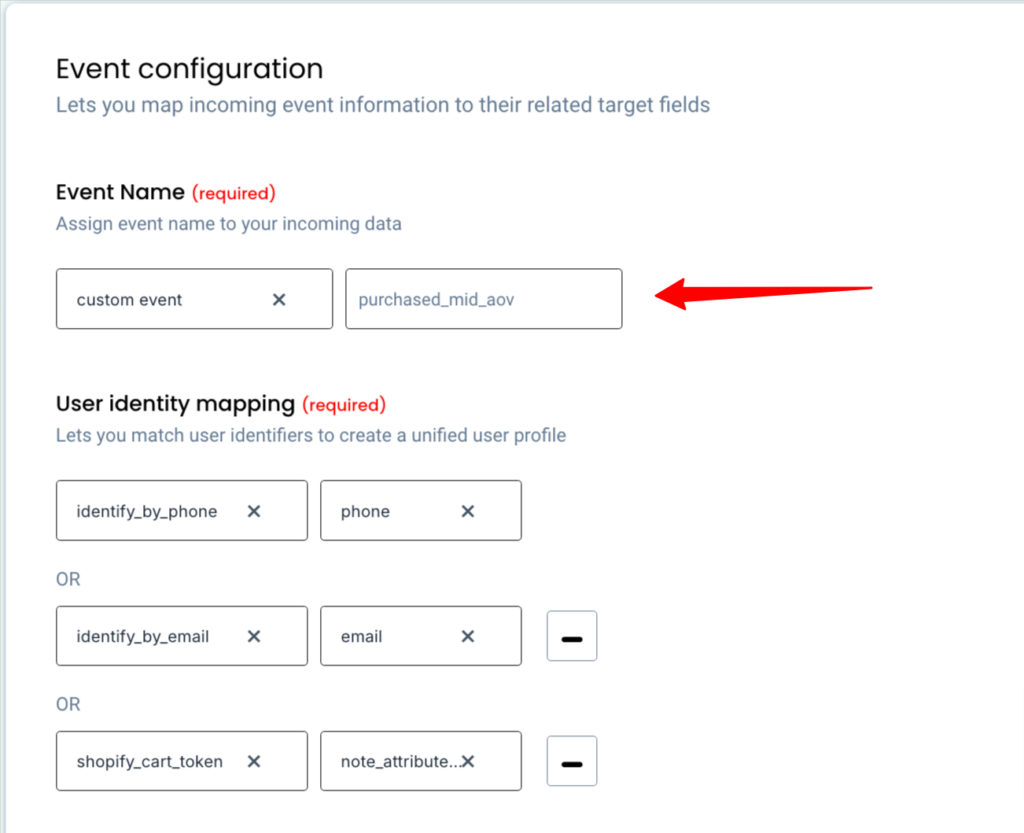 naming the custom conversion event created