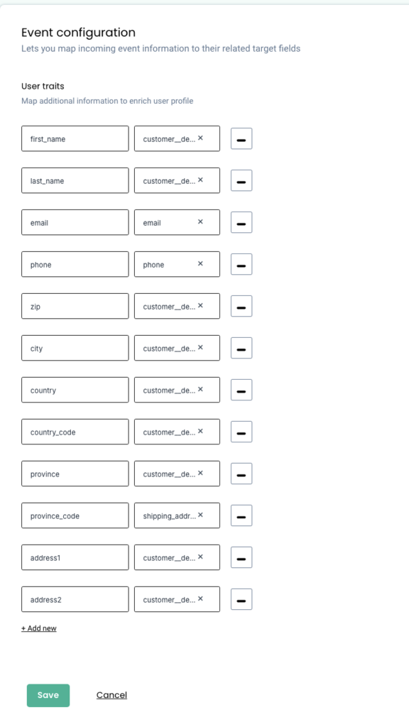 all the user information that is required for improving the event match quality on facebook for the custom events.