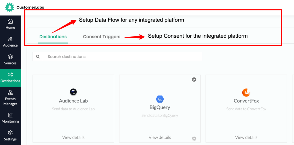 Set up Dataflow and consent under a single Menu.