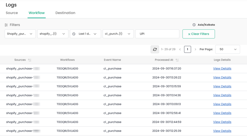 Workflow Logs with View Details