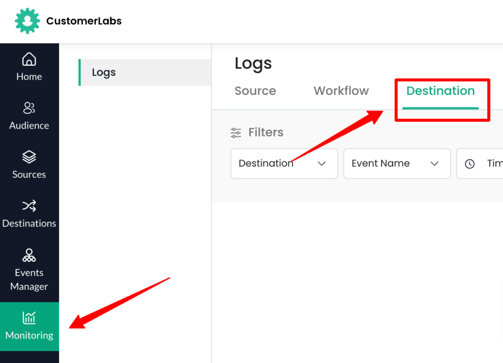 access Destination Logs via Monitoring Menu