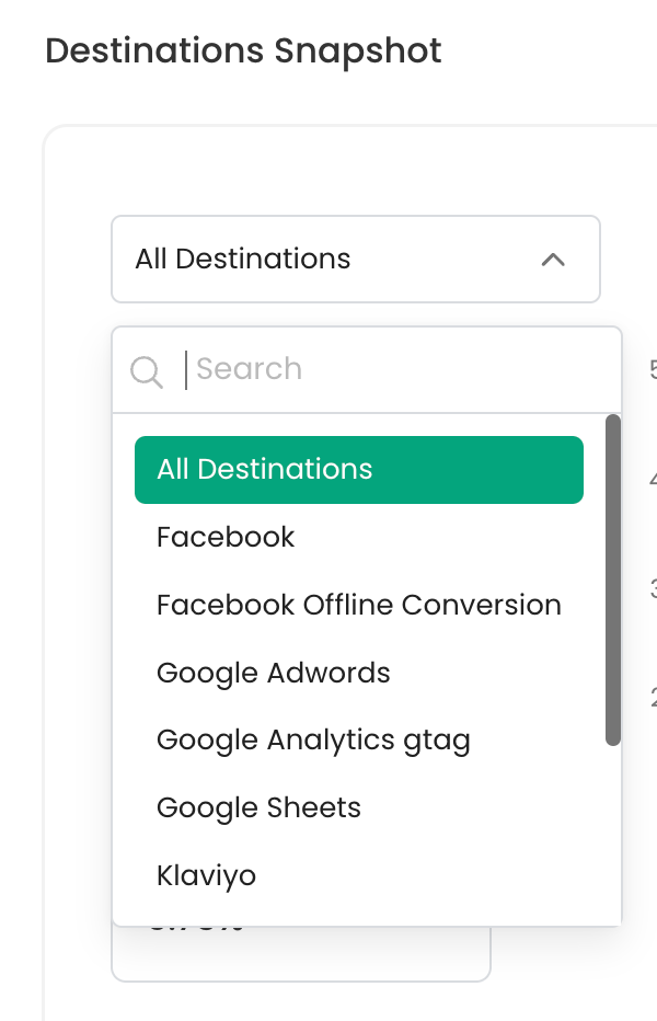 The dropdown lists the destinations connected.