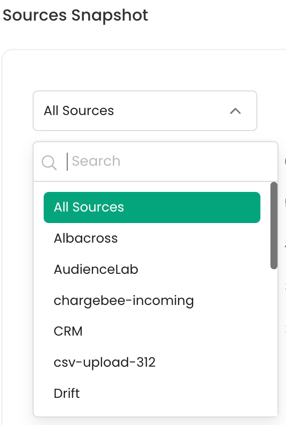 The dropdown lists the sources connected.