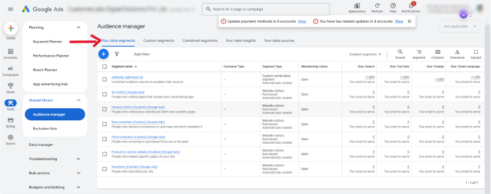 Access Audience Manager in google ads