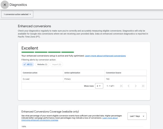 Enhanced conversions for web - diagnostics