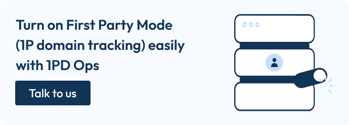 CTA showing the text Turn on First Party Mode (1P Domain Tracking) with 1PD Ops.